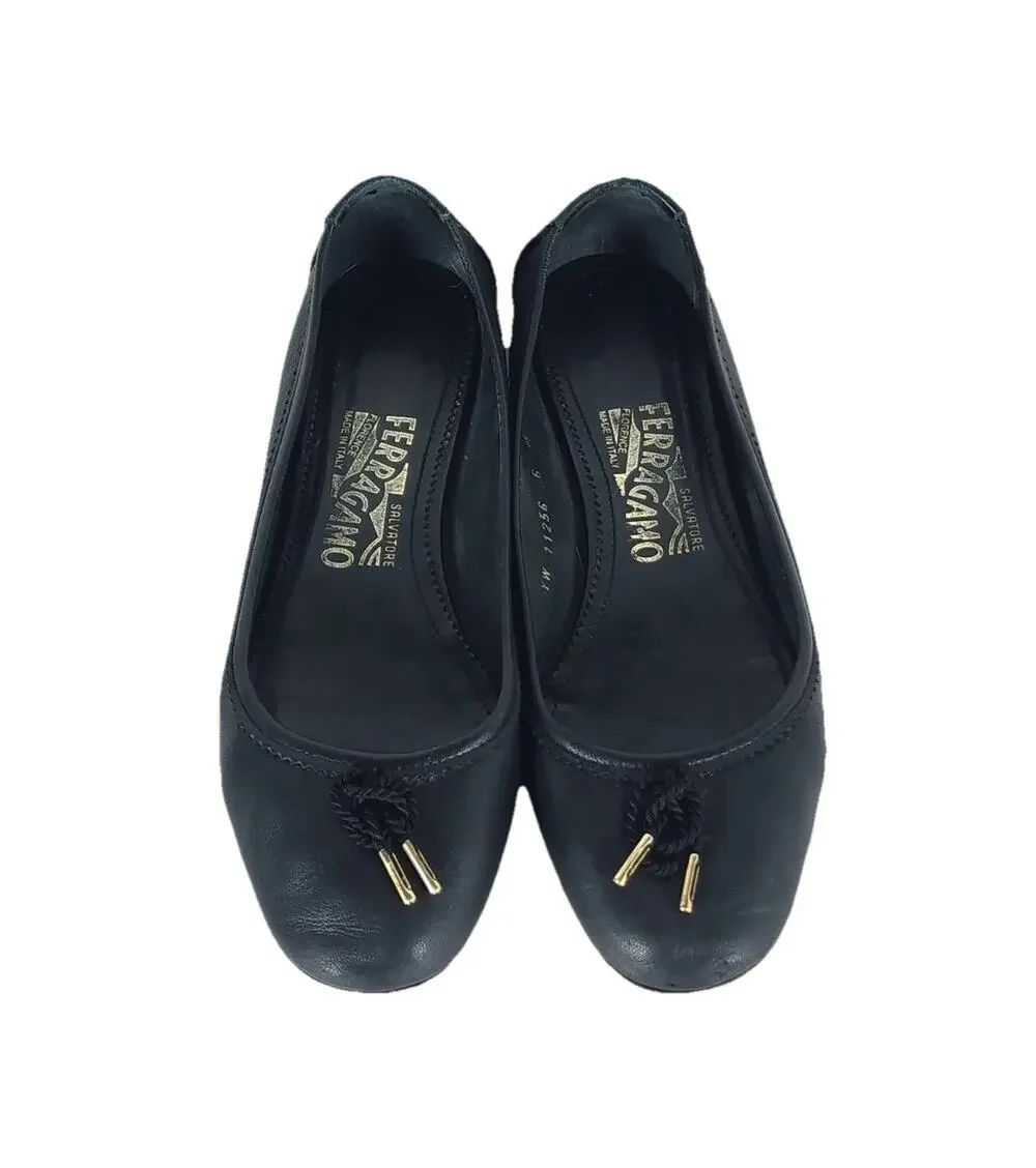 SALVATORE FERRAGAMO Women's ENEA US 6M Black Leather Bow Slip On Ballet Flats